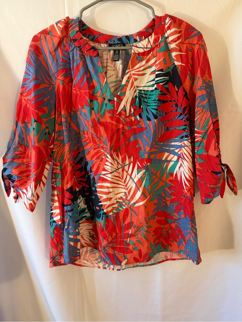 Jones New York Coral Tropical Leaf Print Blouse